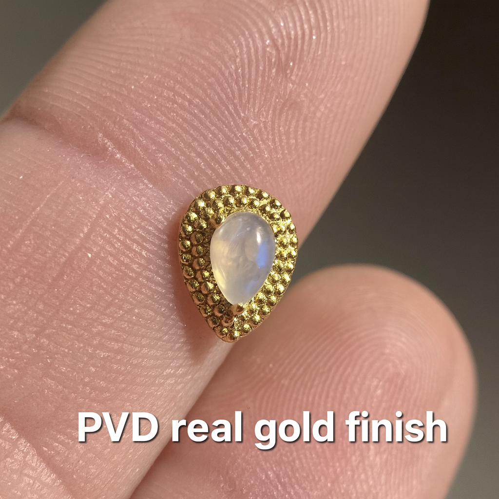 PVD Gold Threadless Beaded  Teardrop