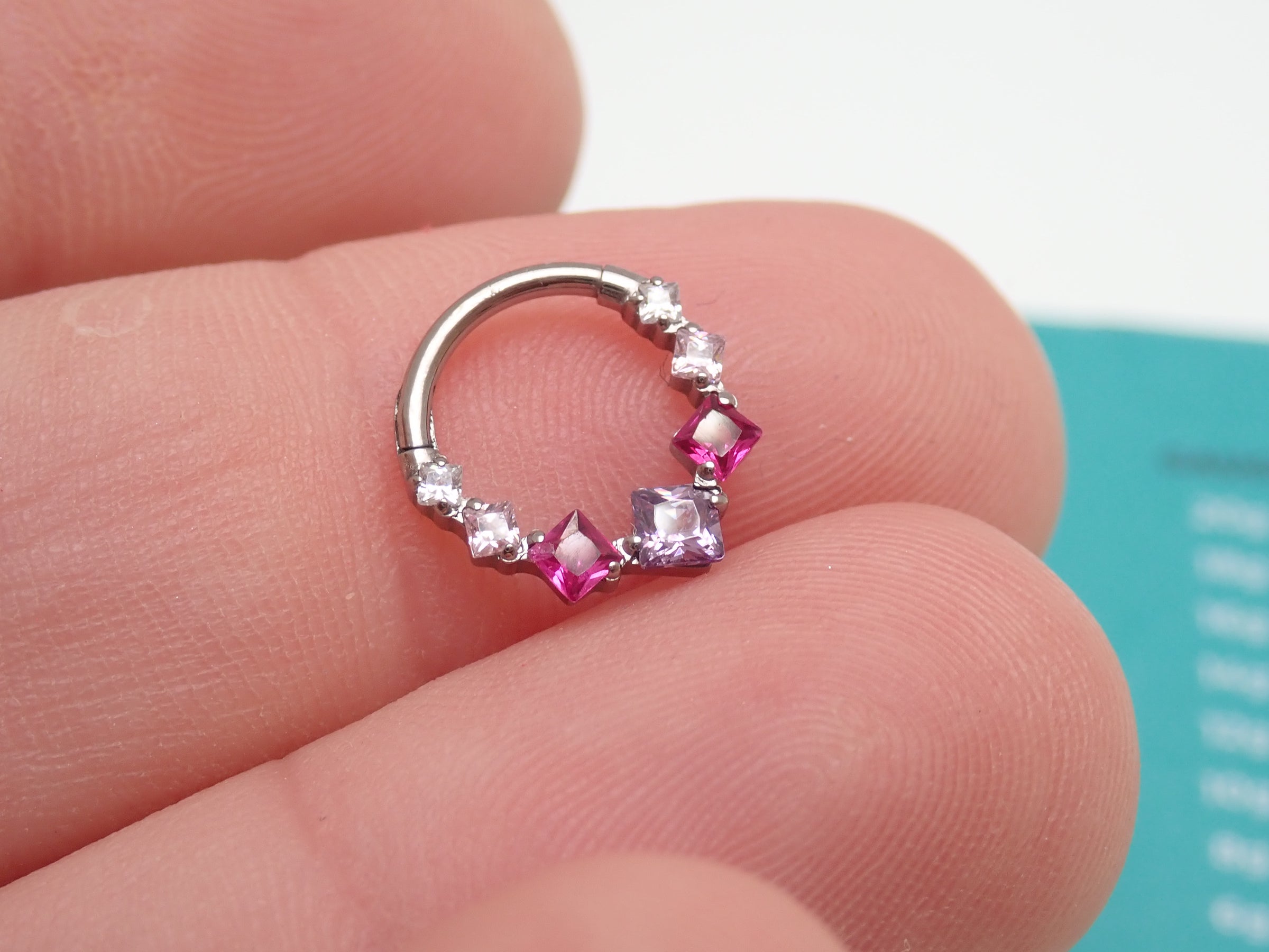 16g Square CZ Pink Purple  Hinge Clicker 8mm