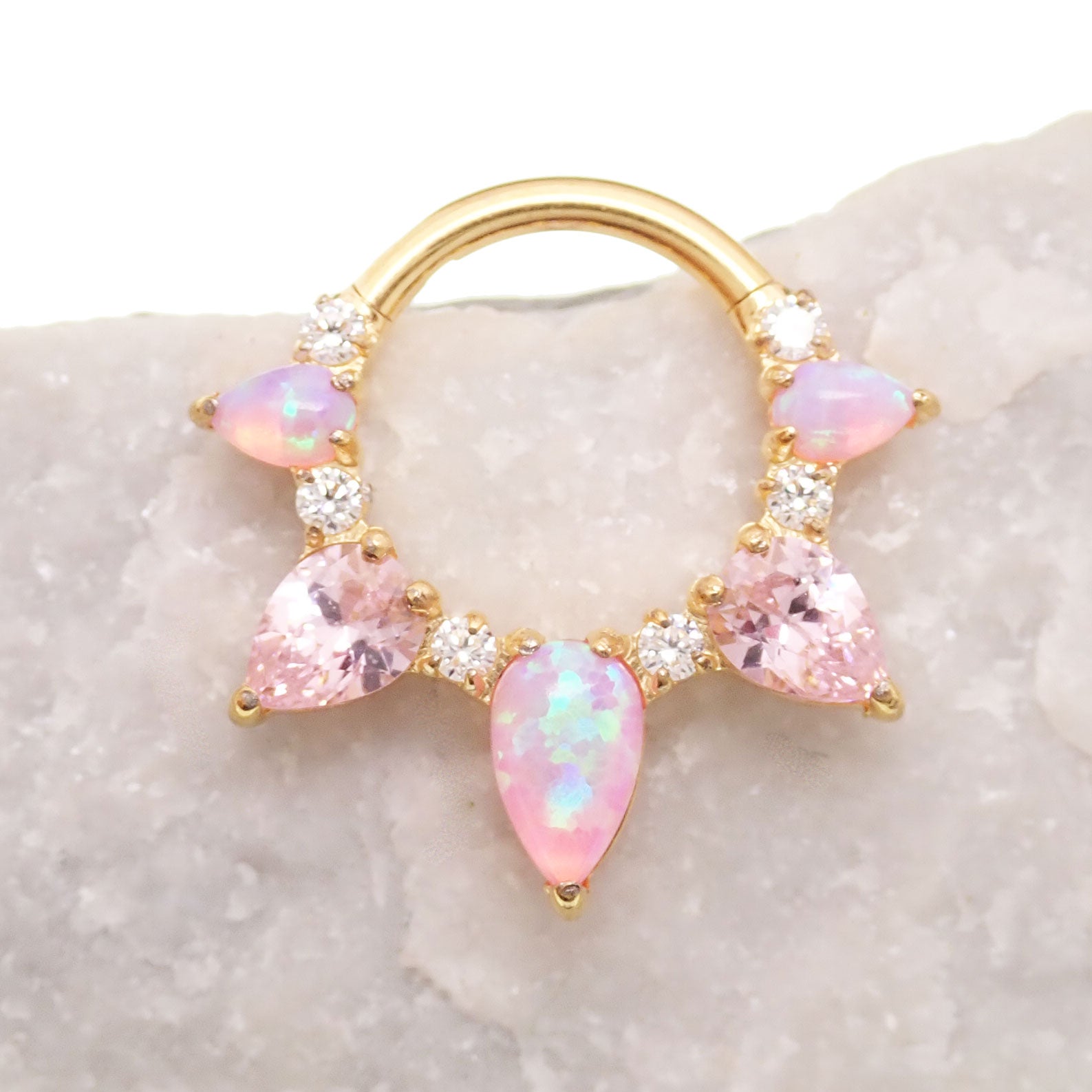 Pink Opal PVD Gold Titanium Clicker 16g
