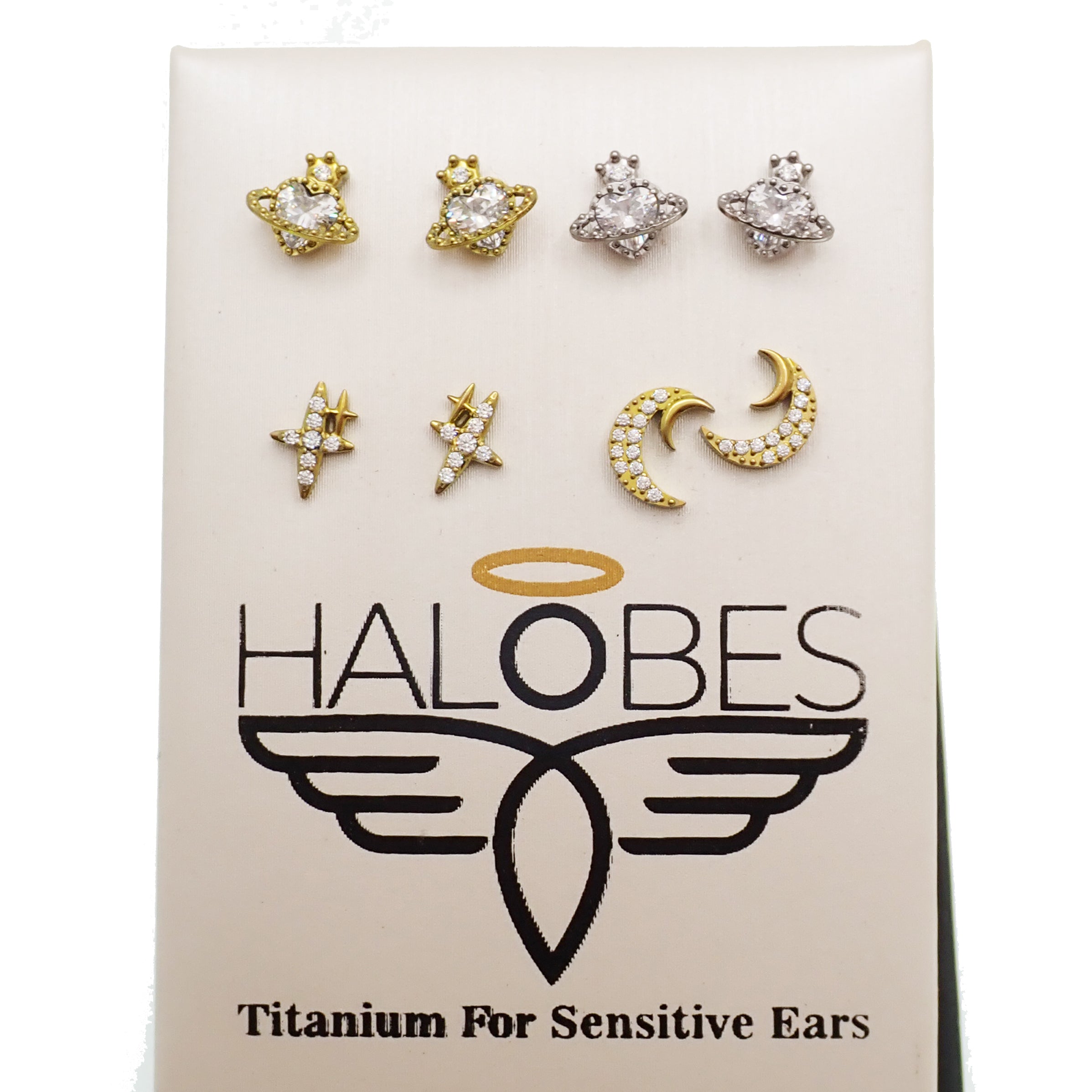 Titanium Heart Crown CZ Earrings