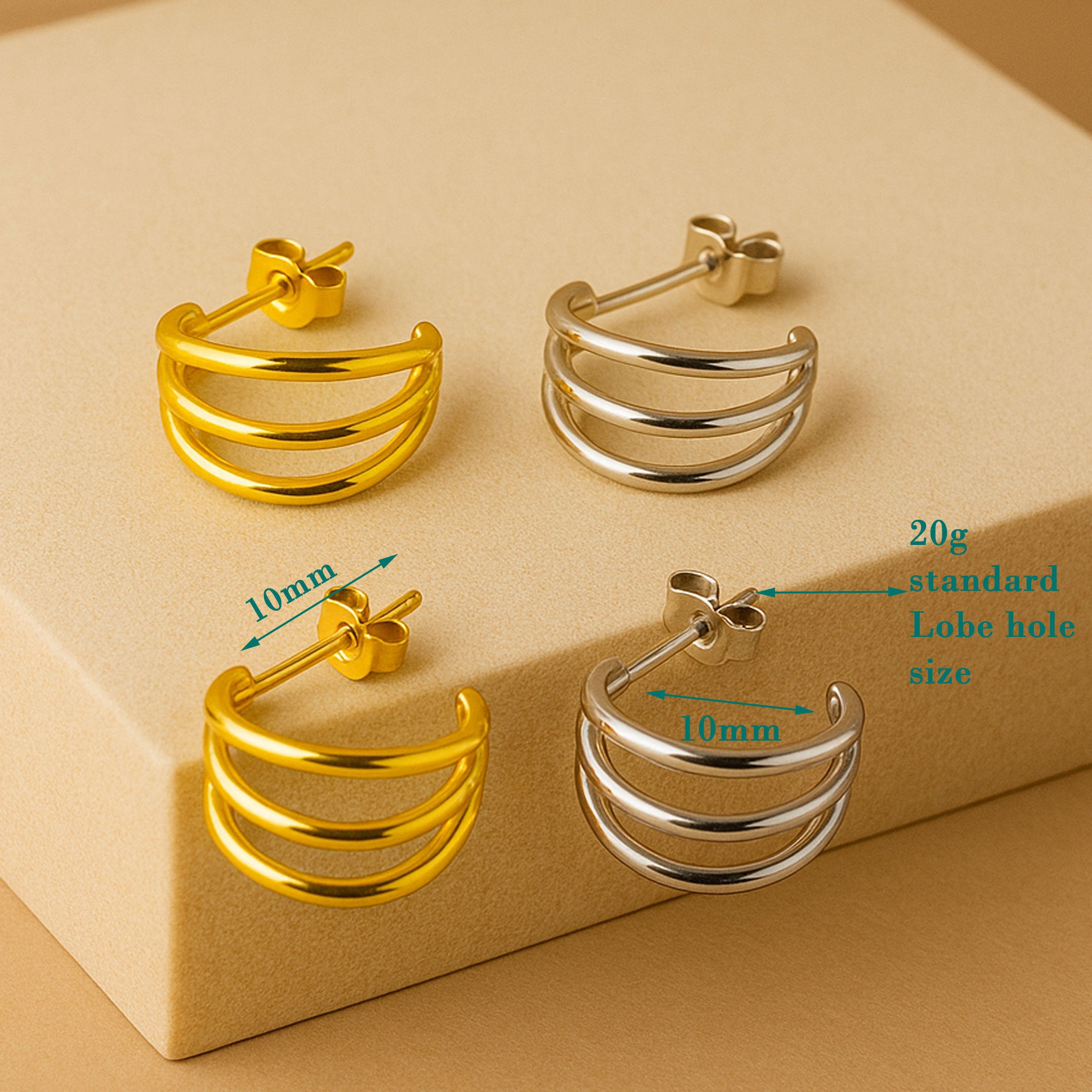 Triple Hoop Stud Earrings | Titanium Hypoallergenic Earrings