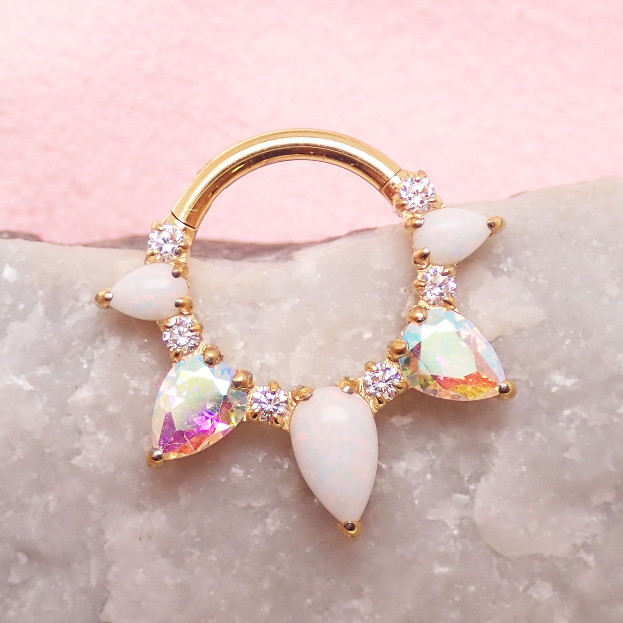 White Opal PVD Gold Titanium Clicker 16g