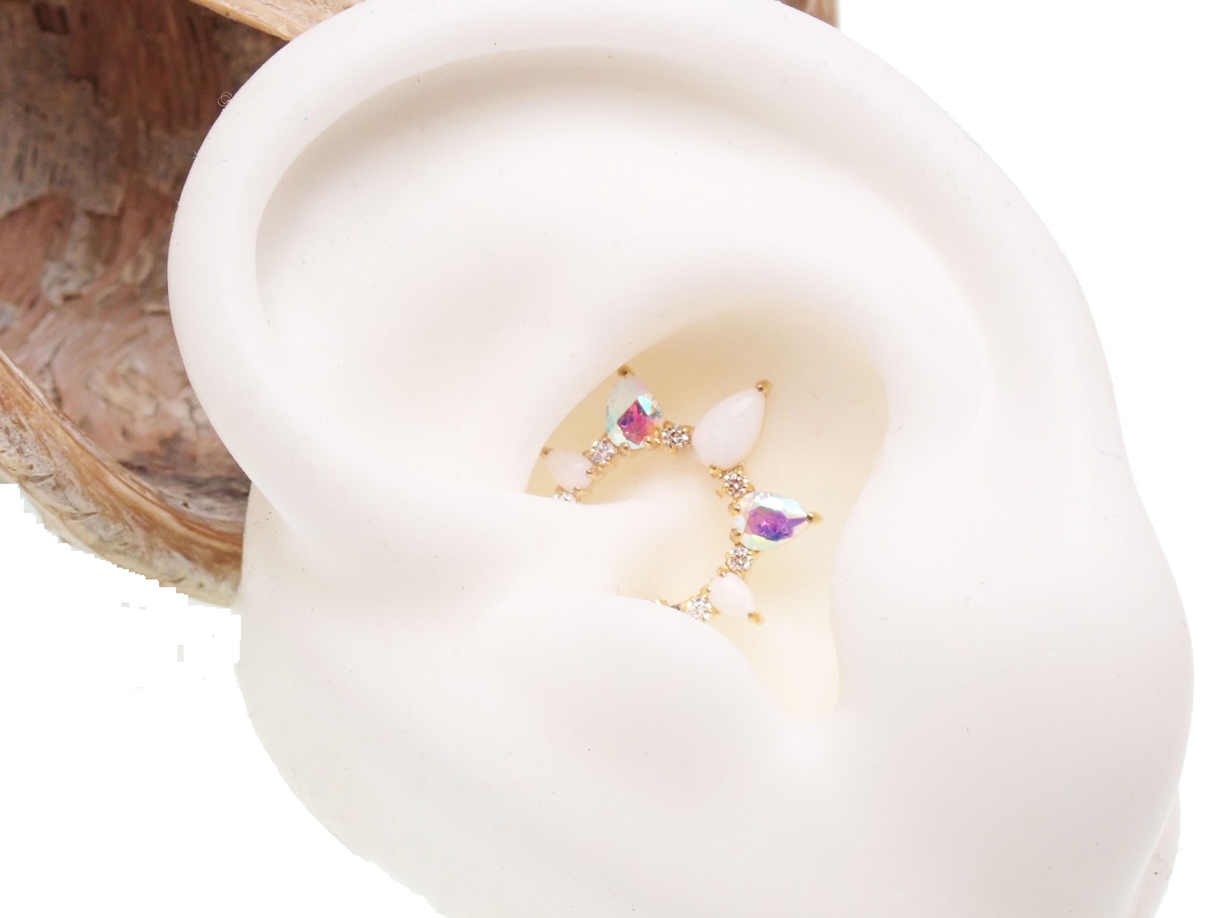 White Opal PVD Gold Titanium Clicker 16g