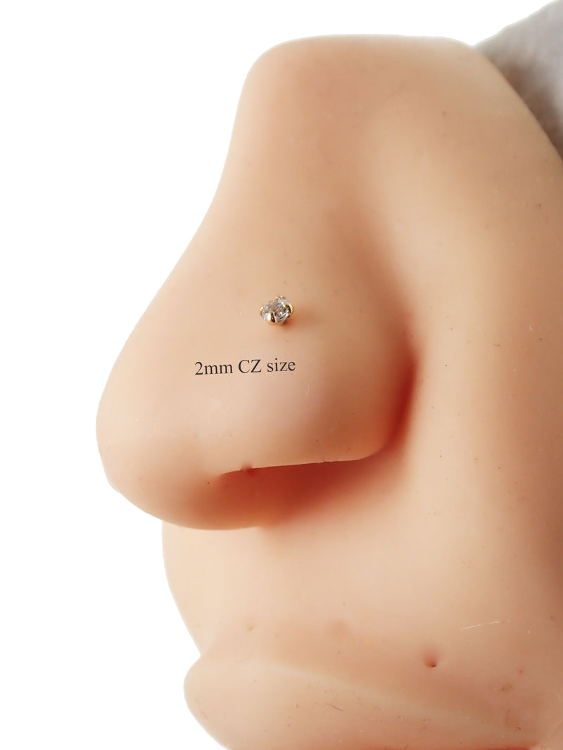 14K Nose Stud CZ 2mm