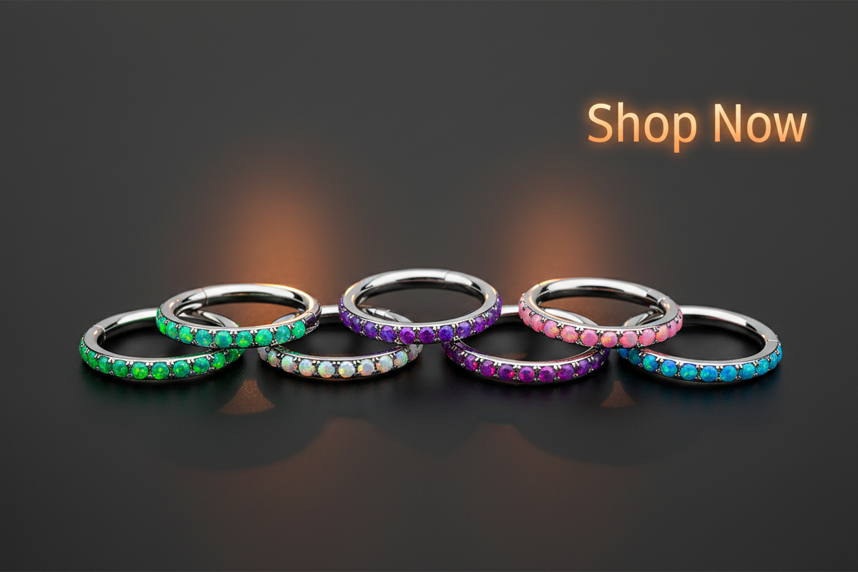 16g Titanium Hinged Clicker Fire Opals Banner