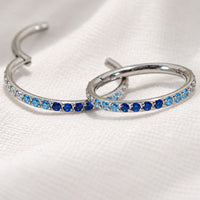 18G Blue Mix CZ Hinged Clicker, nose, ear, conch , tragus