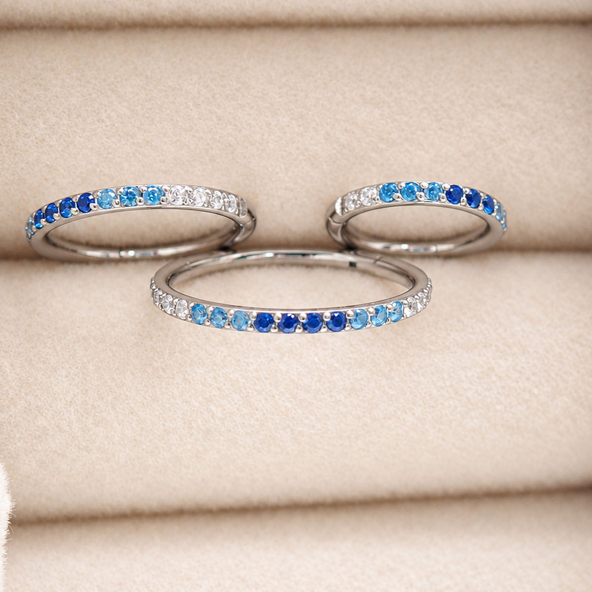 18G Blue Mix CZ Hinged Clicker, nose, ear, conch , tragus