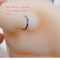 18G Blue Mix CZ Hinged Clicker, nose, ear, conch , tragus