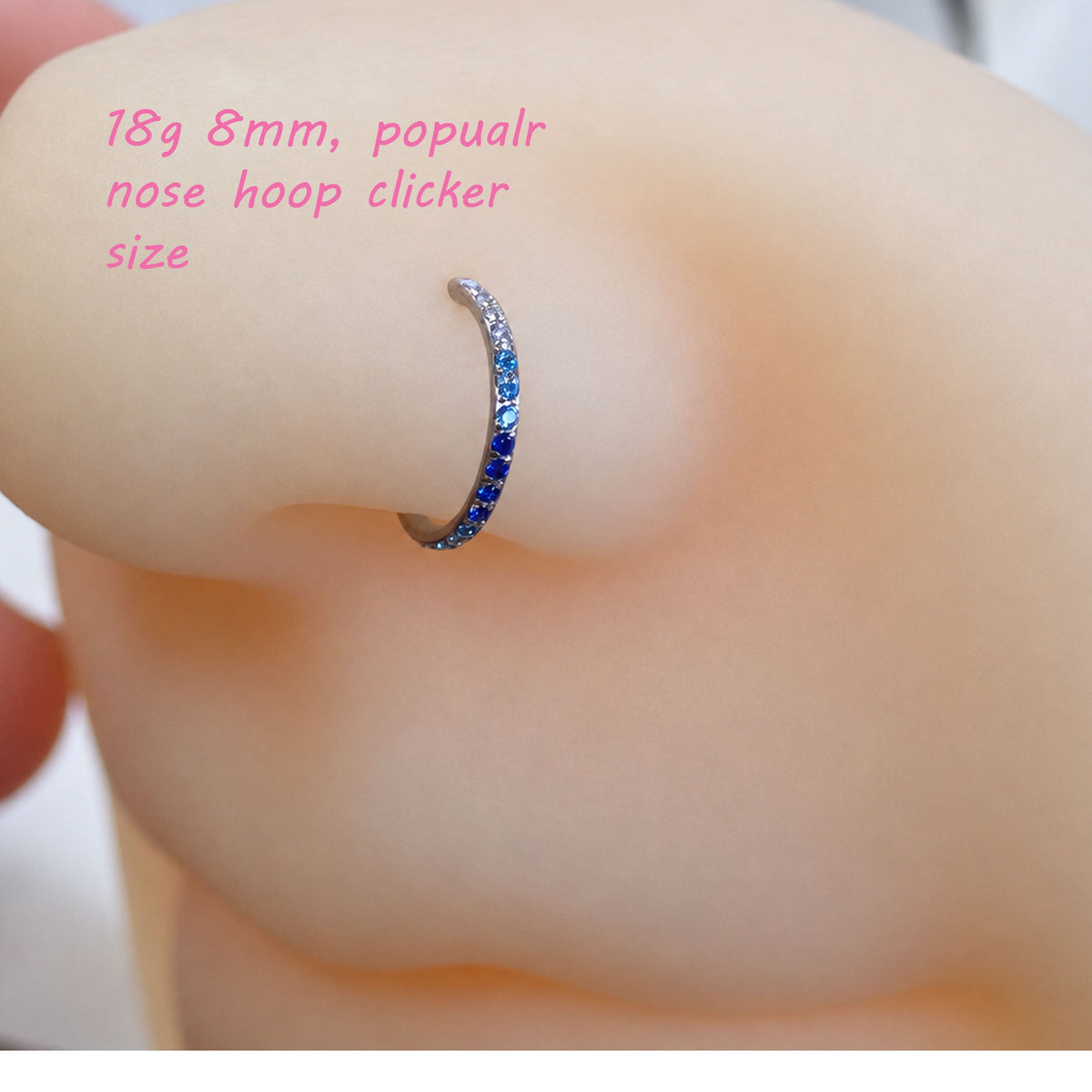 18G Blue Mix CZ Hinged Clicker, nose, ear, conch , tragus