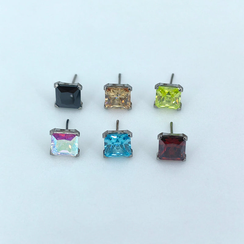 Threadless Princess Cut Color CZ Titanium Top