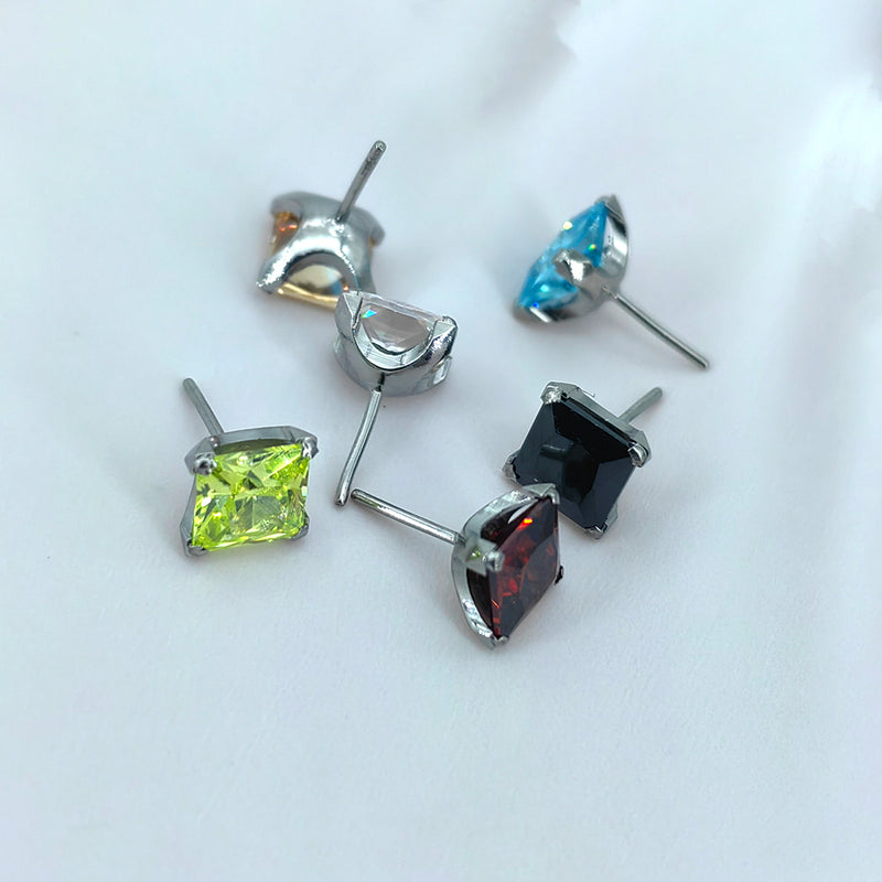 Threadless Princess Cut Color CZ Titanium Top