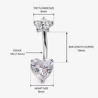 Heart Flower CZ Titanium ring 14g 10mm