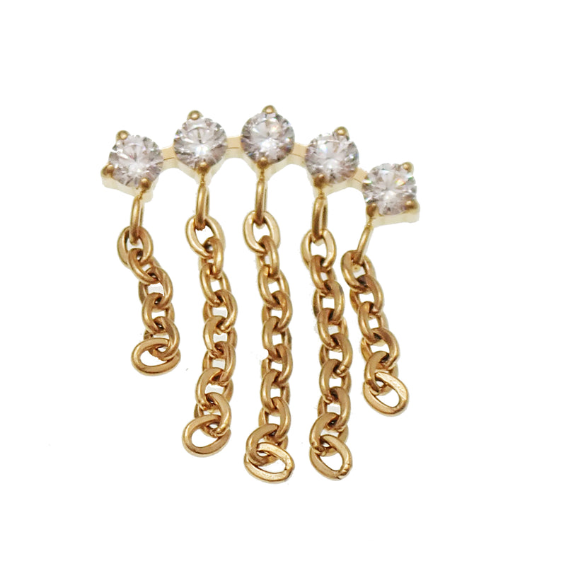 Internally Threaded  PVD Gold Chain CZ  Cluster 0.9mm