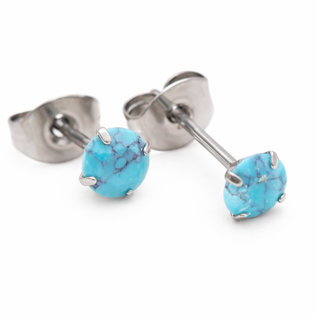 Turquoise stone 4mm Titanium Earrings Pair