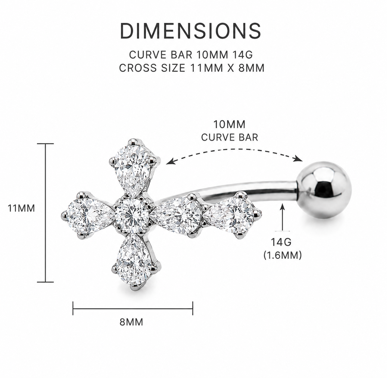 Titanium CZ cross Floating navel 14g 10mm
