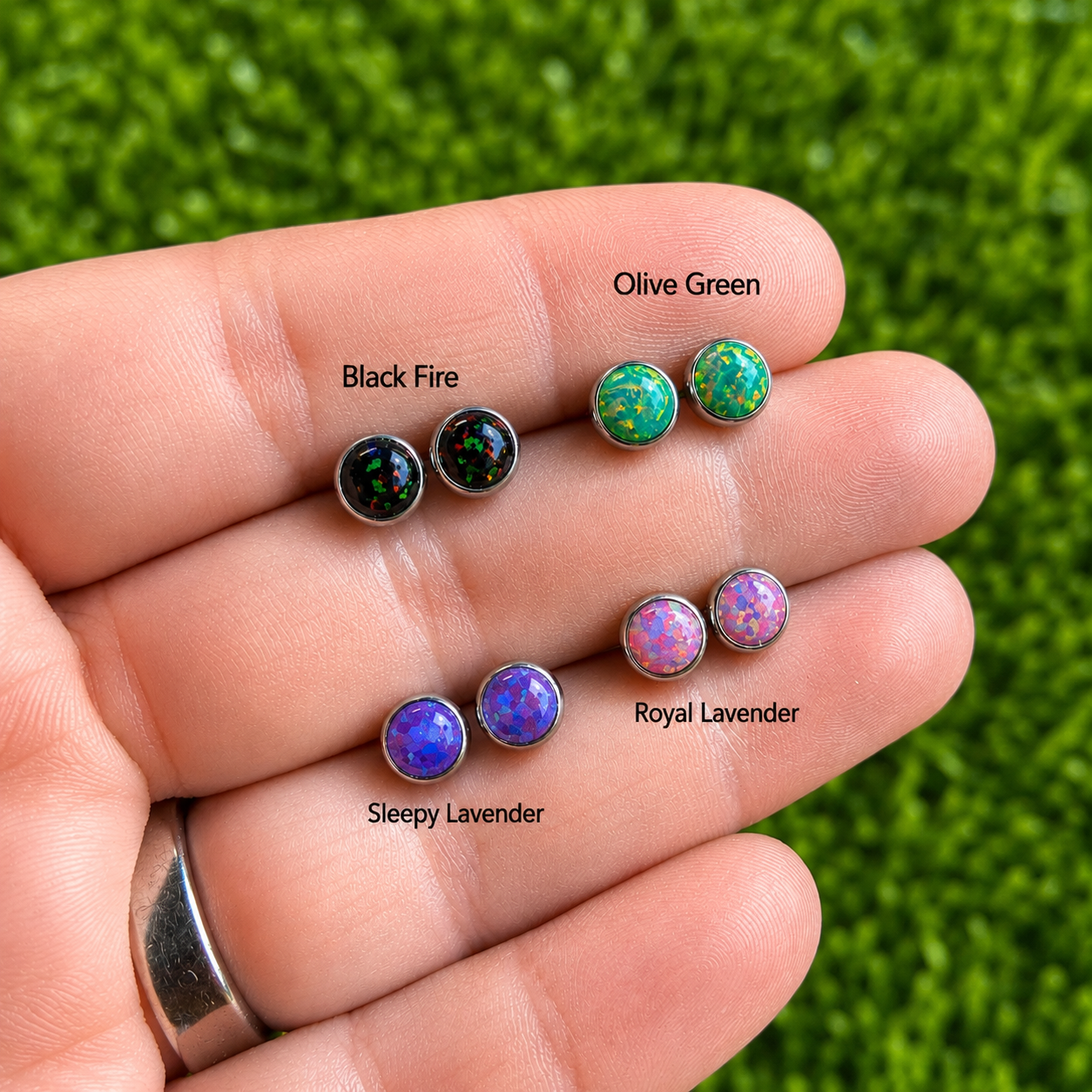 6mm Opal Implant titanium earrings 20g pair