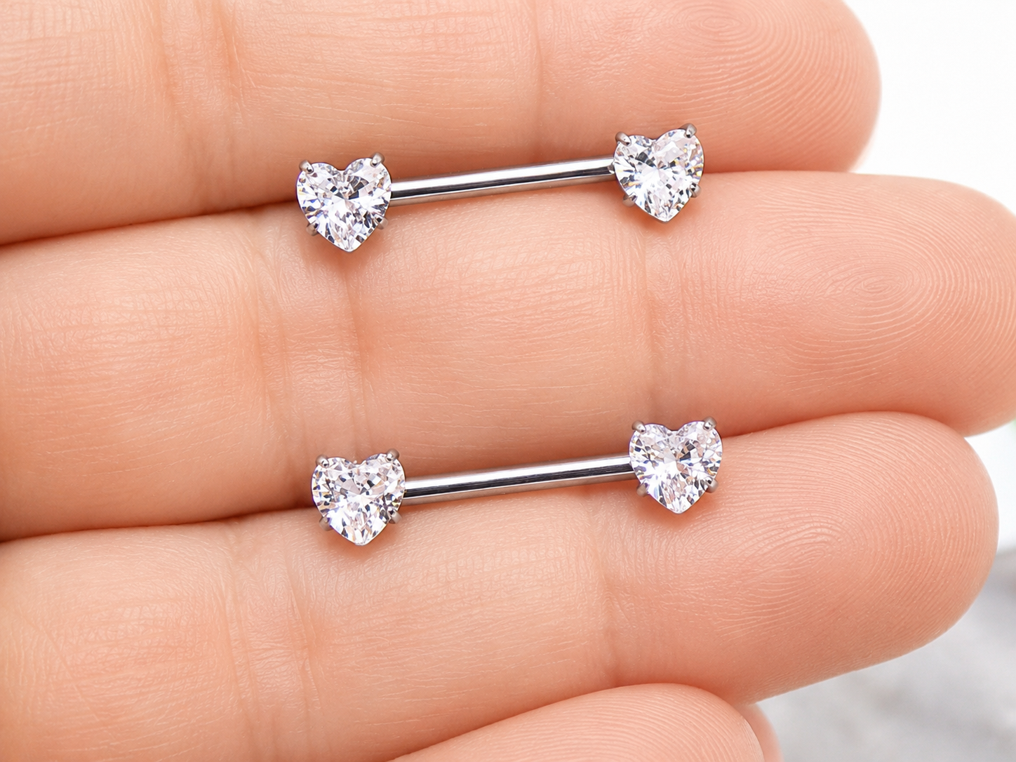14g Heart Nipple rings Internally Threaded PAIR  14mm