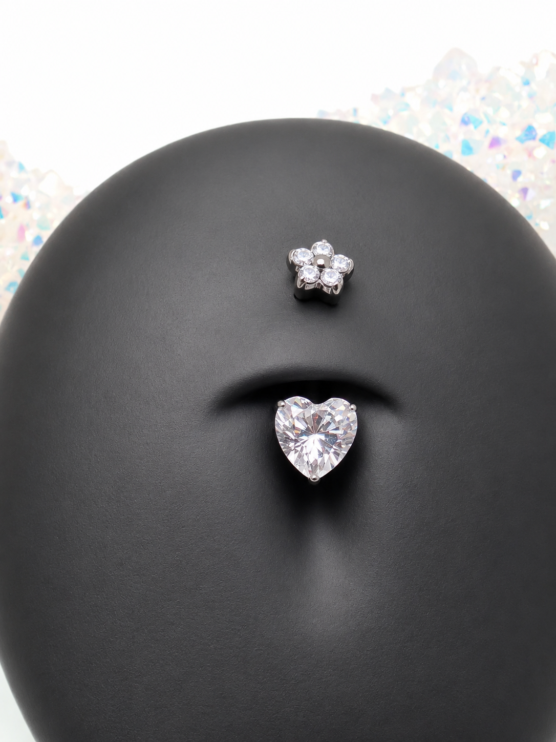 Heart Flower CZ Titanium ring 14g 10mm