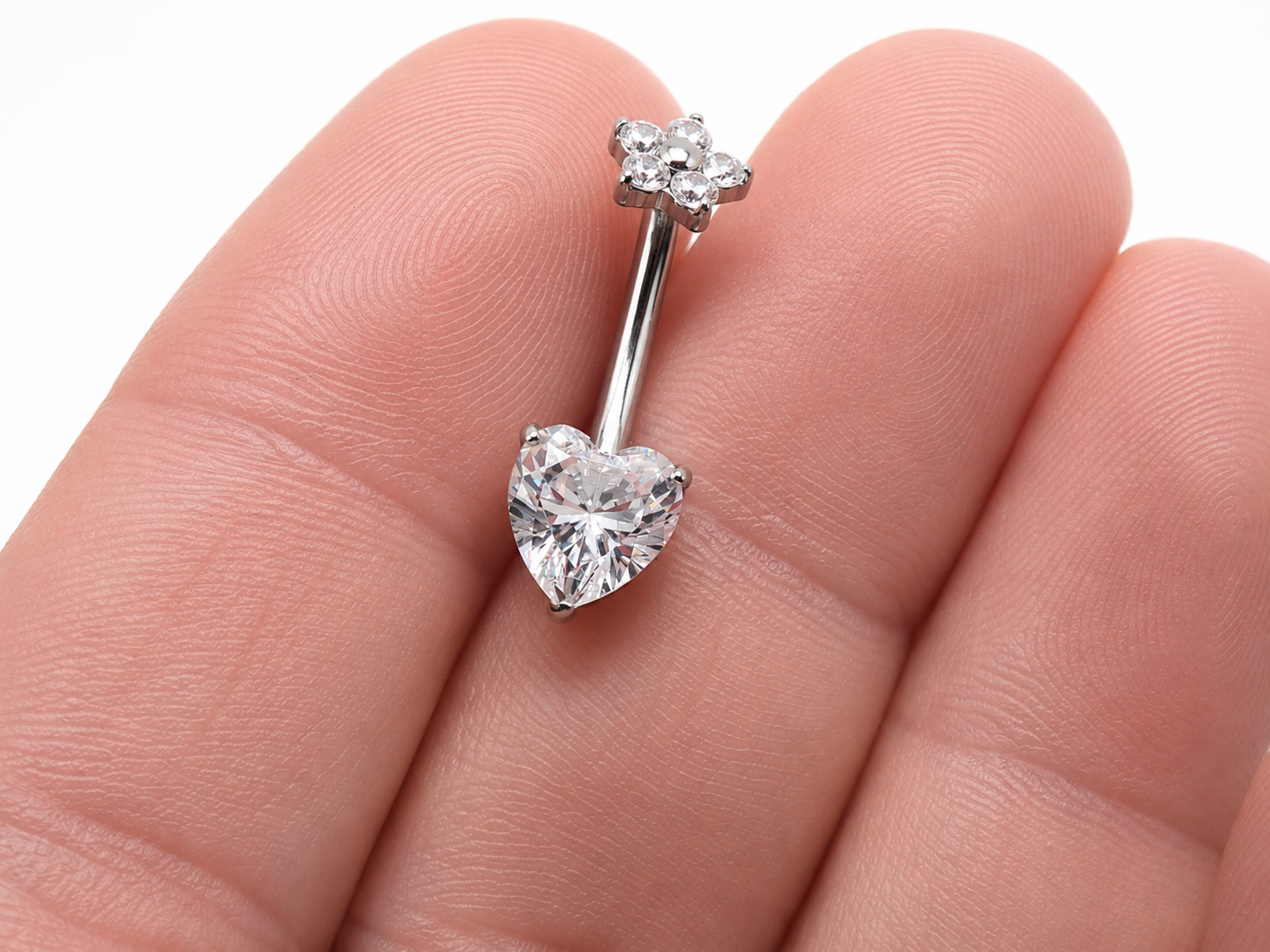 Heart Flower CZ Titanium ring 14g 10mm