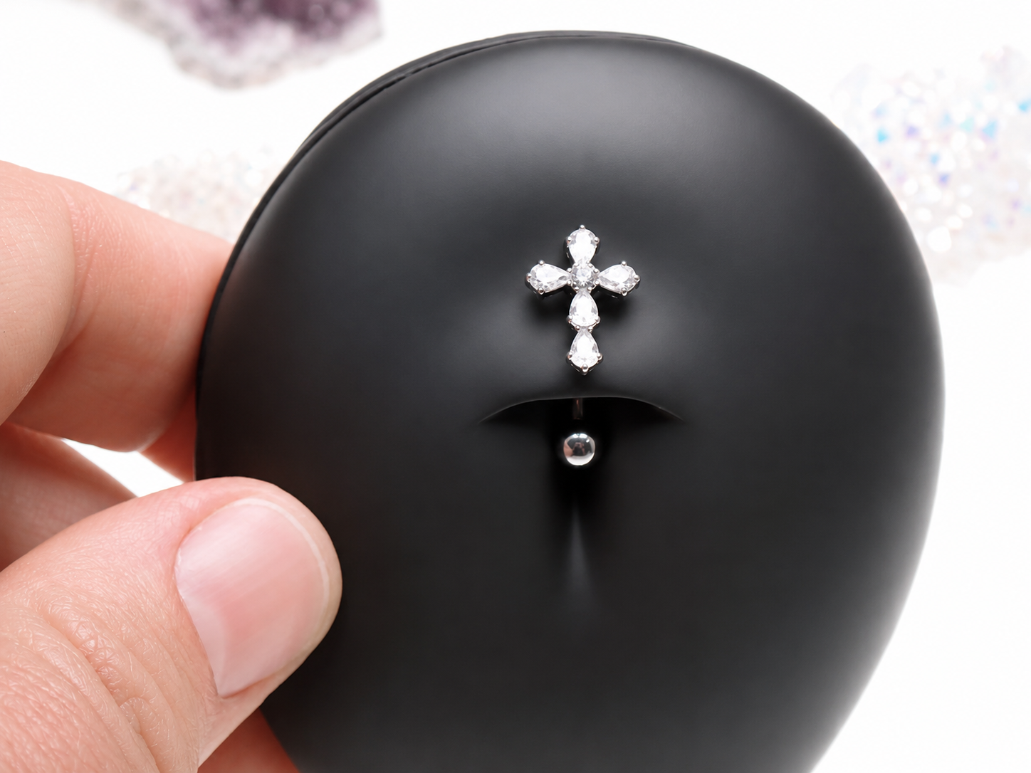 Titanium CZ cross Floating navel 14g 10mm