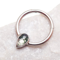 16g Moss Agate Teardrop Titanium Clicker