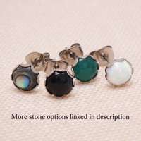 Implant grade Titanium 6mm Round White Opal Earrings- Pair 20g