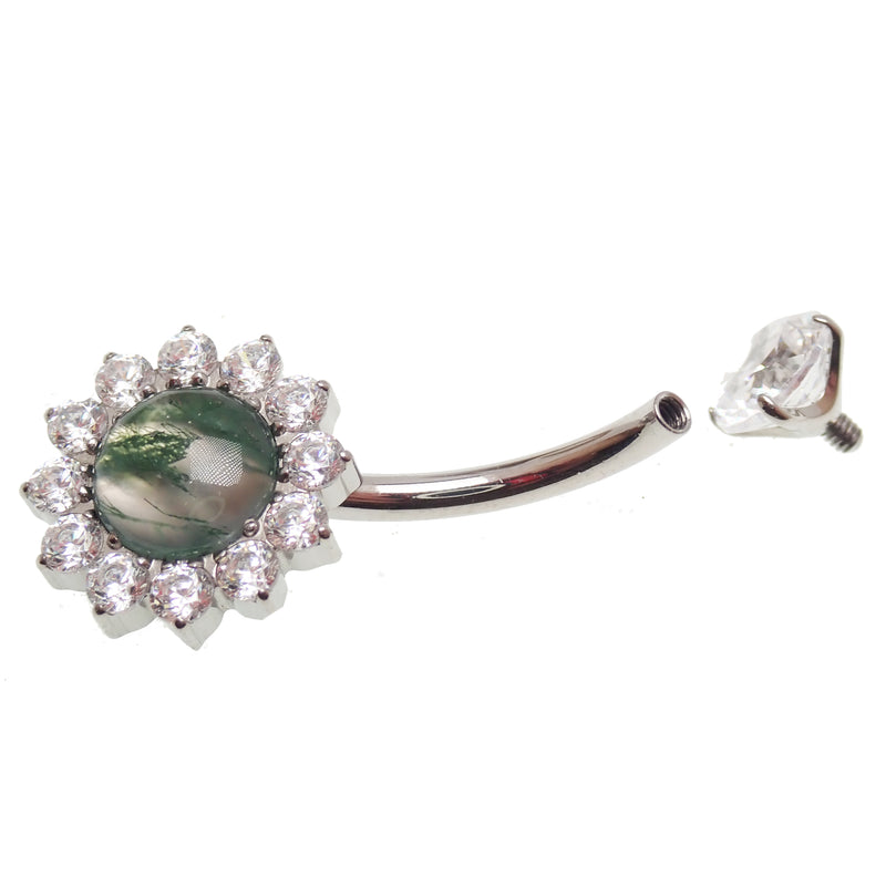 Moss Agate Belly Ring 14g -10mm