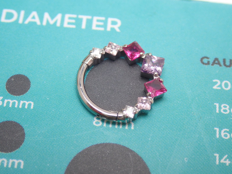 16g Square CZ Pink Purple  Hinge Clicker 8mm