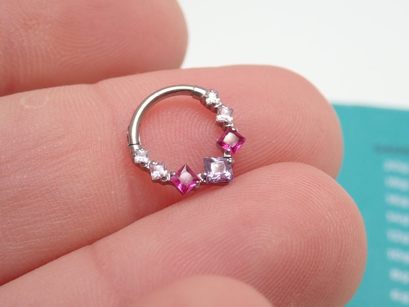 16g Square CZ Pink Purple  Hinge Clicker 8mm