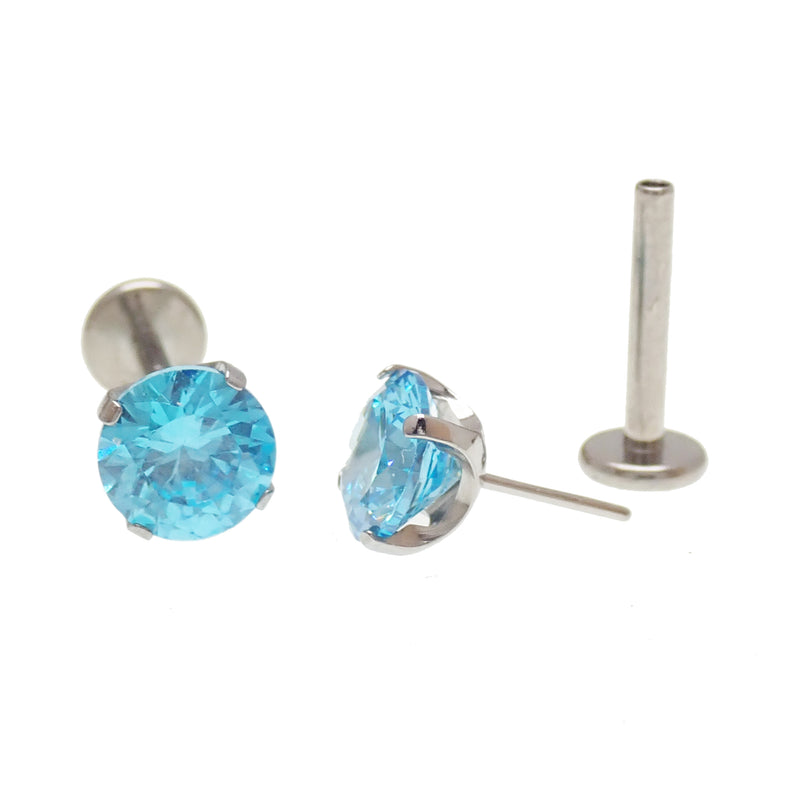 20g Threadless Push Fit Aqua CZ Earrings