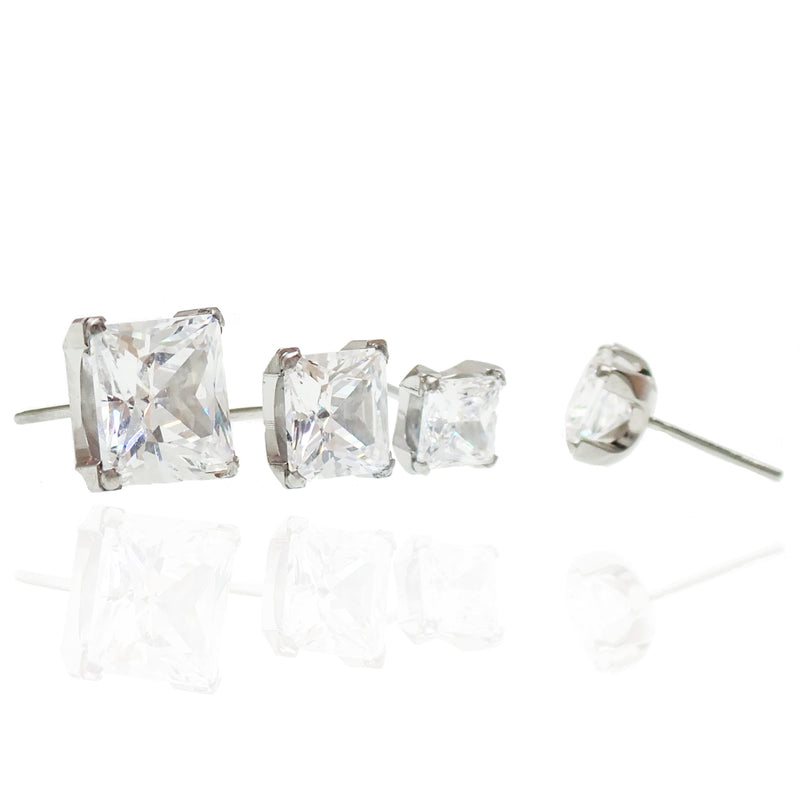 Threadless Princess Cut Clear CZ Titanium Top