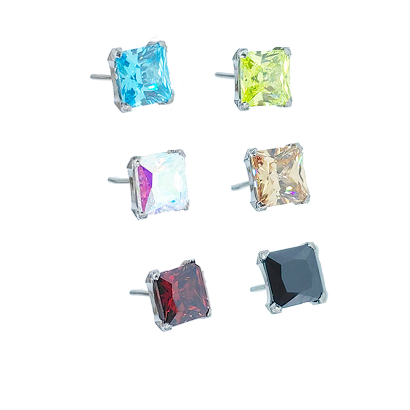 Threadless Princess Cut Color CZ Titanium Top