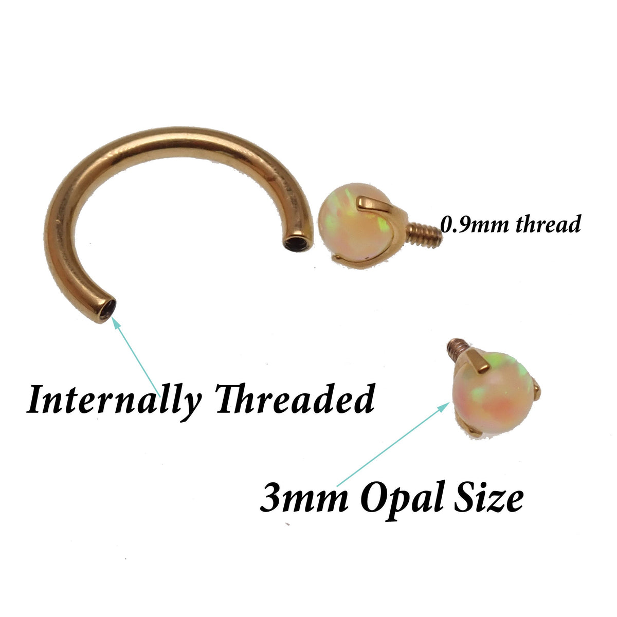 16G 8mm PVD Gold Titanium Fire Opal Horseshoe
