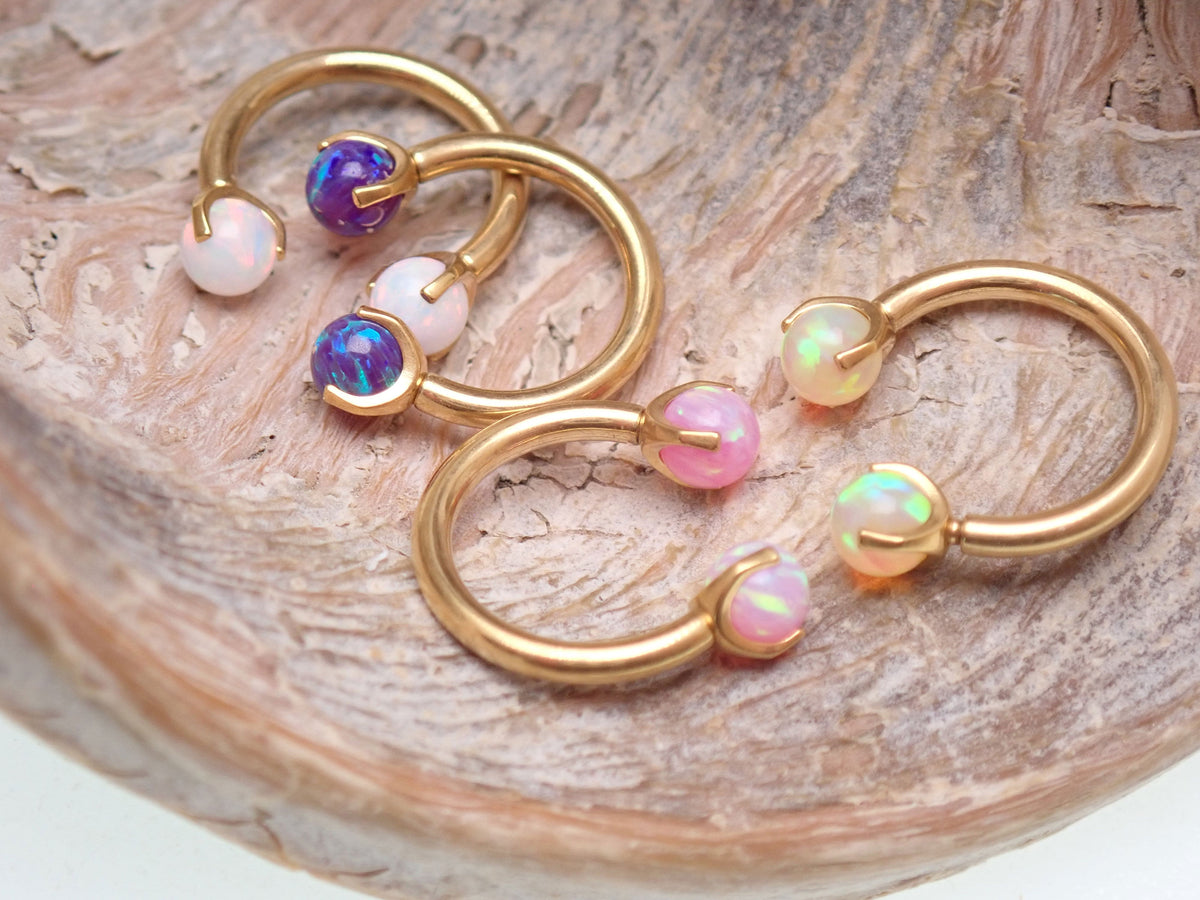 16G 8mm PVD Gold Titanium Fire Opal Horseshoe