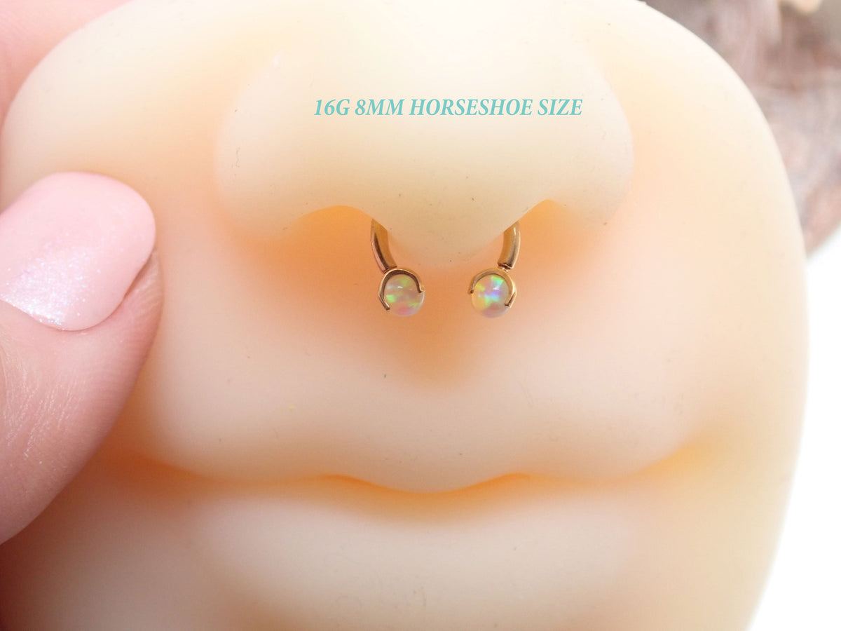 16G 8mm PVD Gold Titanium Fire Opal Horseshoe