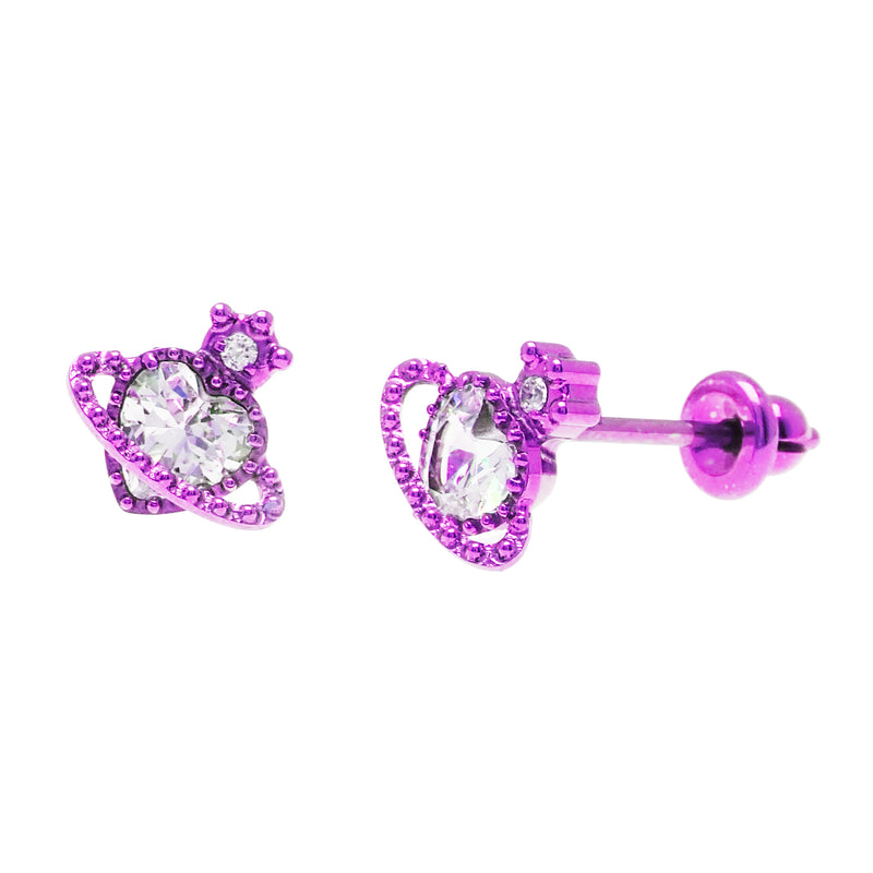 Titanium Heart Crown CZ Earrings