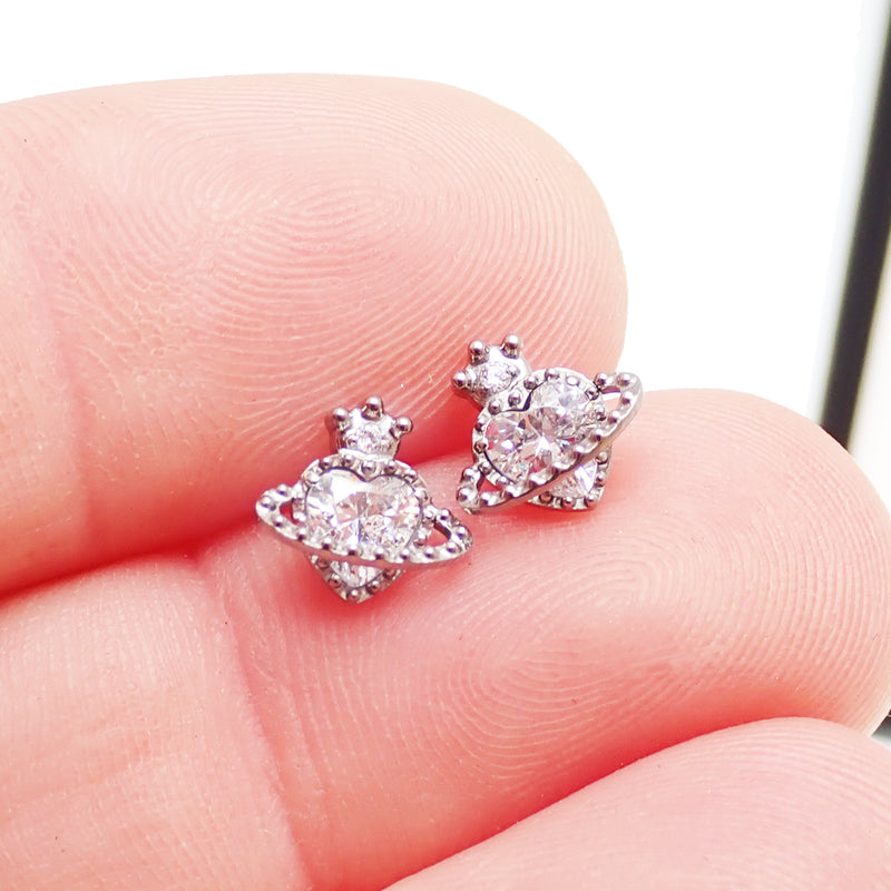 Titanium Heart Crown CZ Earrings