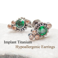 Titanium Green & Champagne CZ  Earrings