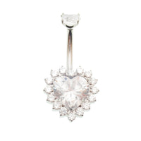 Clear CZ Heart Belly Ring 14g -10mm