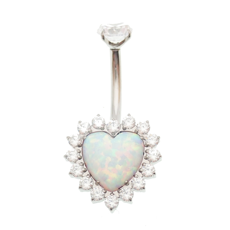 Opal Heart Belly Ring 14g -10mm