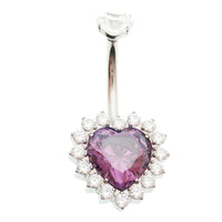 CZ Amethyst Heart Belly Ring 14g -10mm