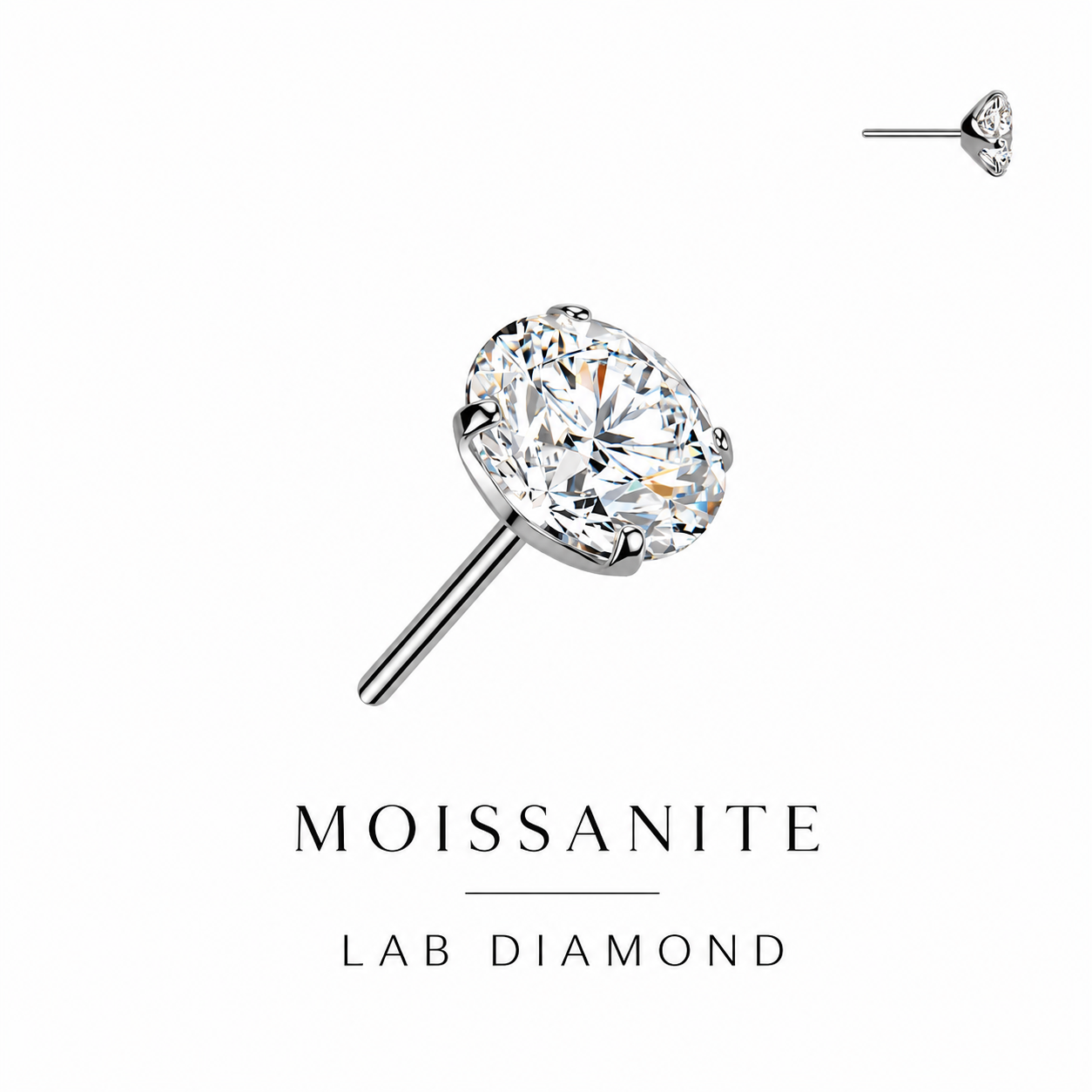 Moissanite lab diamond earring on a white background with 'Moissanite Lab Diamond' text.