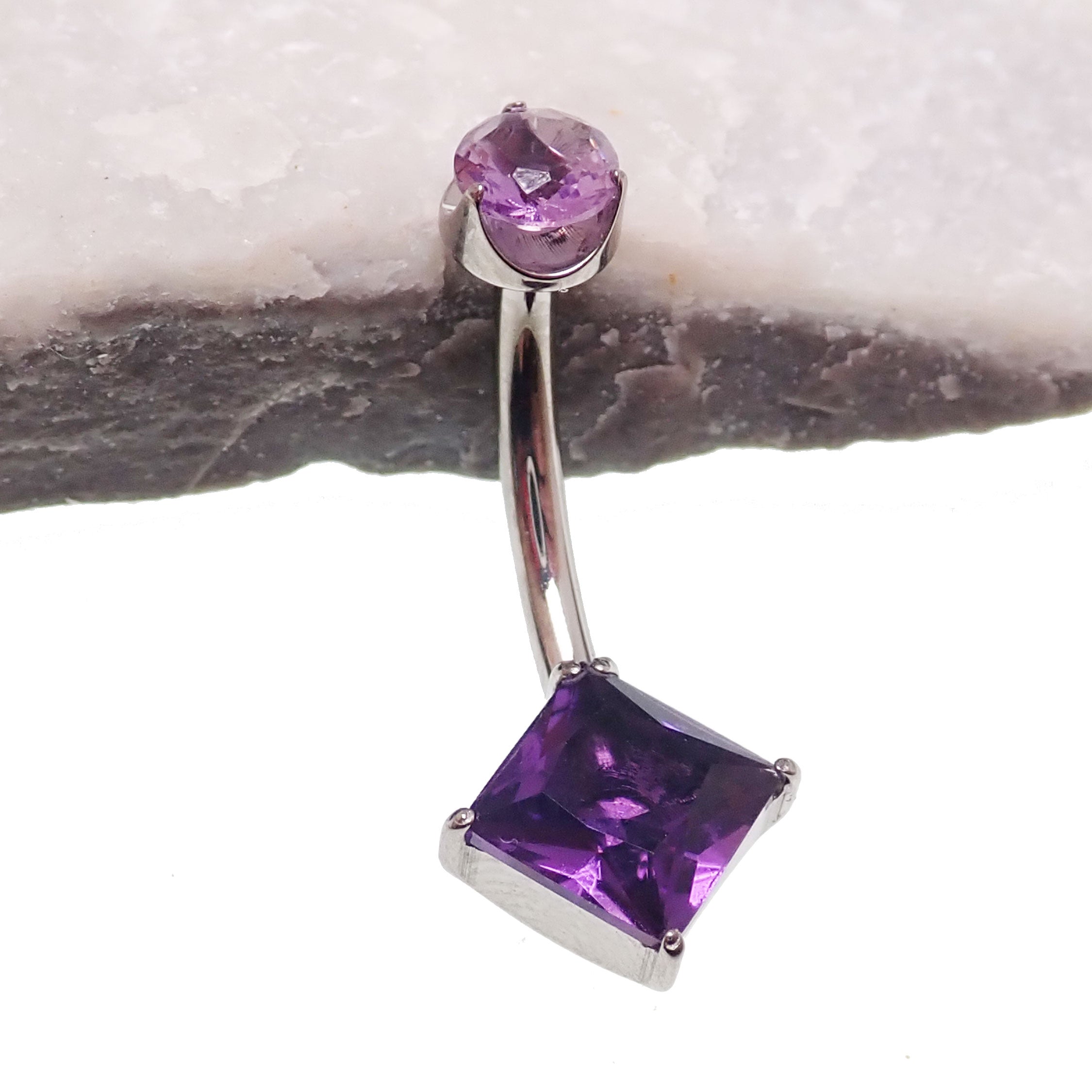 Internally Threaded Natural Amethyst Navel Curve