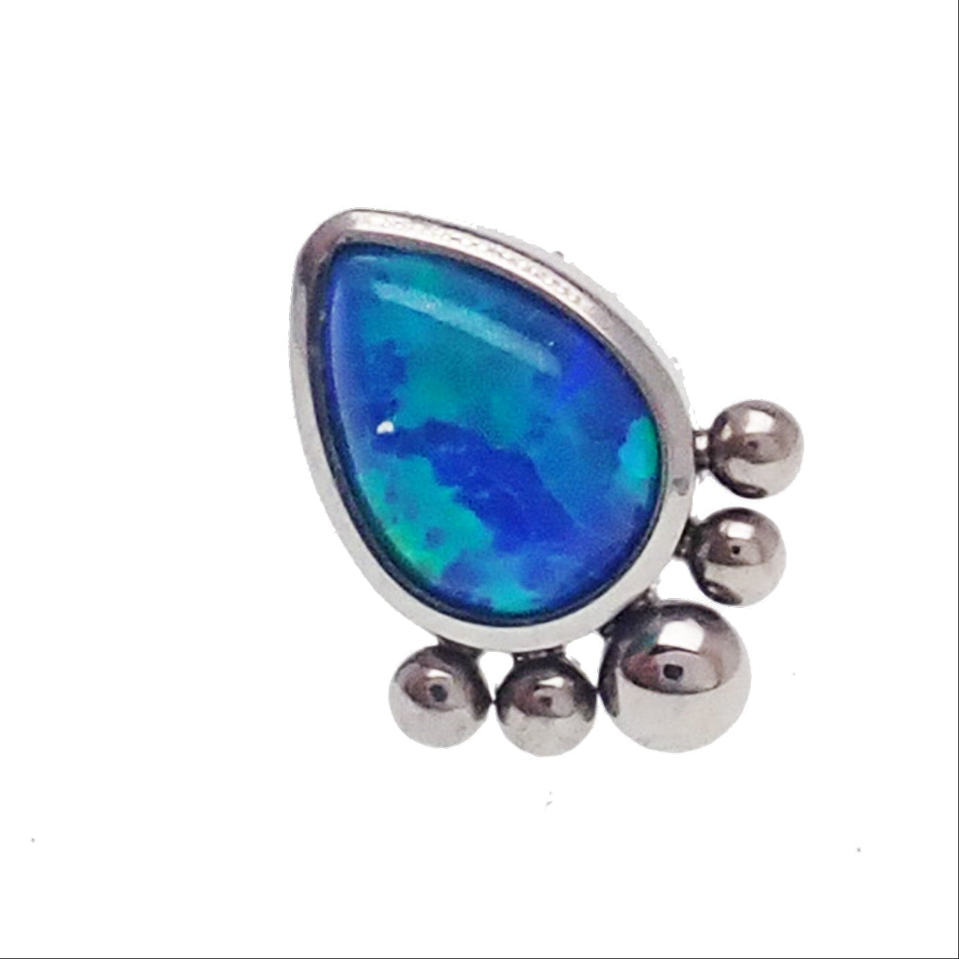 Beaded opal tear drop push fit body jewelry in various gauges, flat back style by Body Clickers for comfortable wear.