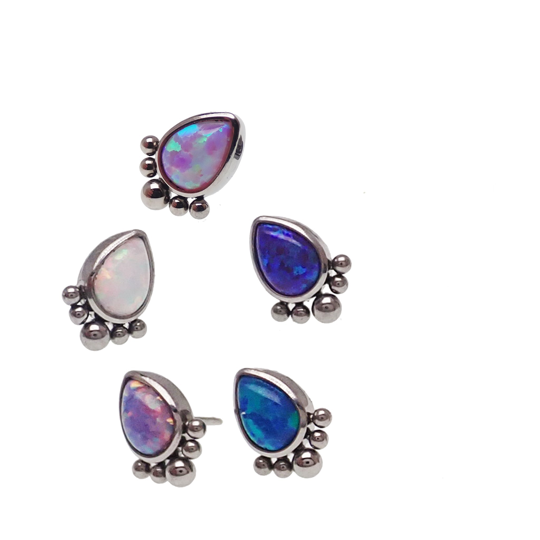 Beaded opal tear drop push fit body jewelry in 14g, 16g, 18g, or 20g with flat back from Body Clickers