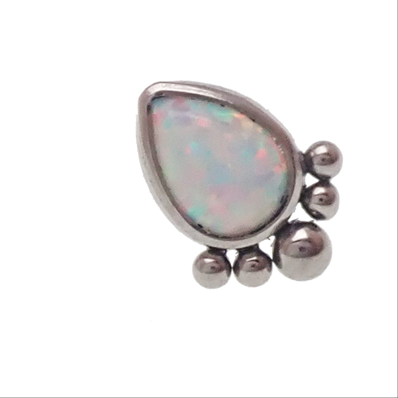 Beaded opal tear drop push fit flat back body jewelry in 14g to 20g, featuring colorful beaded design and secure fit by Body Clickers.