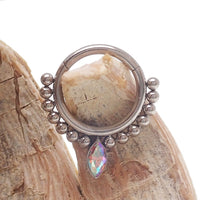 Red beaded teardrop clicker ring 16g body jewelry by Body Clickers, featuring intricate beaded design and teardrop shape.