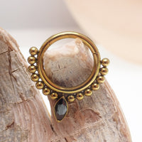 Gold and black beaded titanium teardrop clicker ring for body jewelry, 16 gauge, by Body Clickers.
