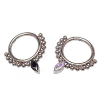 Beaded titanium teardrop clicker ring for body jewelry, 16g, with intricate bead detailing and sleek design.