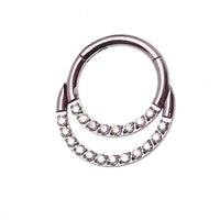 Double crystal titanium clicker in 16g, featuring clear crystals and sleek body jewelry design.